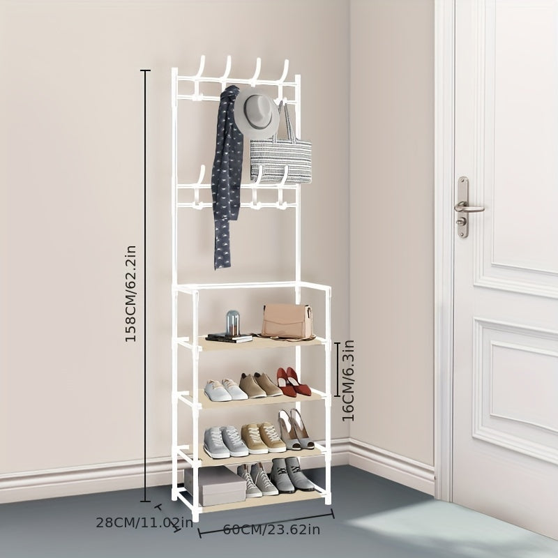 Coat Rack Foyer Shoe Rack with Storage Shelves & Hooks