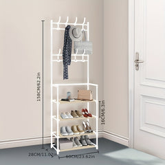 Coat Rack Foyer Shoe Rack with Storage Shelves & Hooks