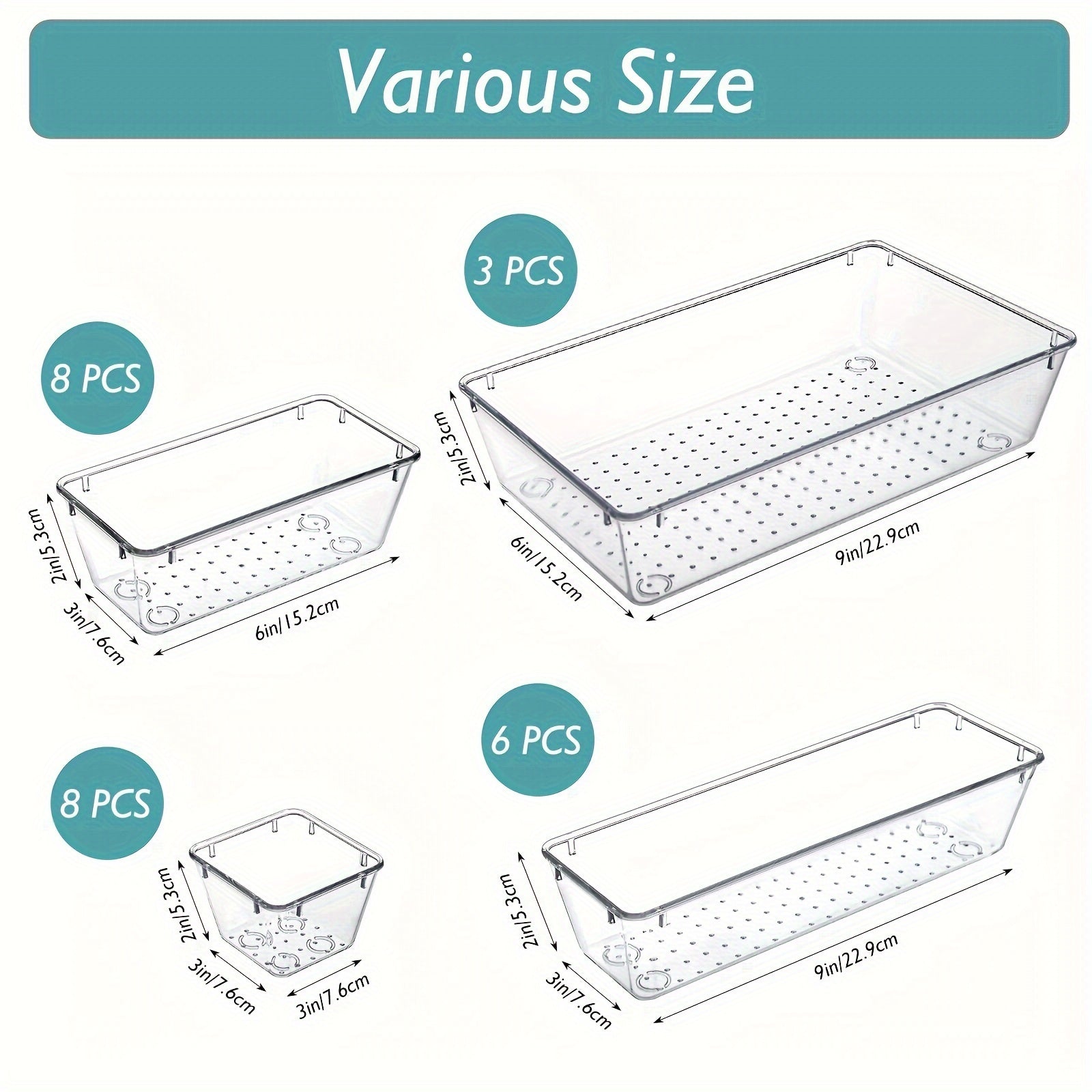 39Pcs Clear Drawer Organizer Set Plastic Trays Bathroom Dresser Storage Bins
