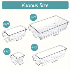 39Pcs Clear Drawer Organizer Set Plastic Trays Bathroom Dresser Storage Bins