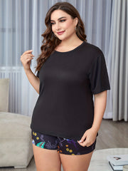 Casual Pajama Set Short Sleeve Tee & Floral Print Shorts