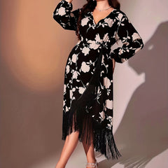 Floral Lantern Sleeve Maxi Party Dress