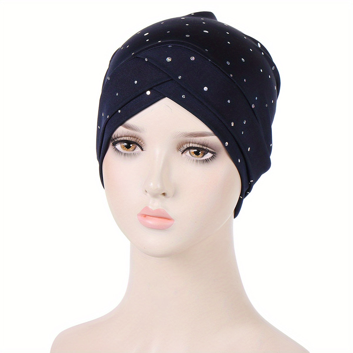 Forehead Cross Rhinestone Turban Cap Elastic Head Wrap Beanie