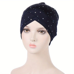 Forehead Cross Rhinestone Turban Cap Elastic Head Wrap Beanie