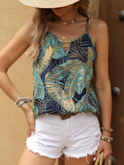 Tropical Print Cami Top Sexy Keyhole Spaghetti Strap Sleeveless Top
