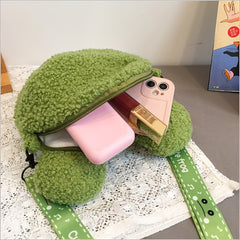 Cute Frog Plush Messenger Bag for Girls