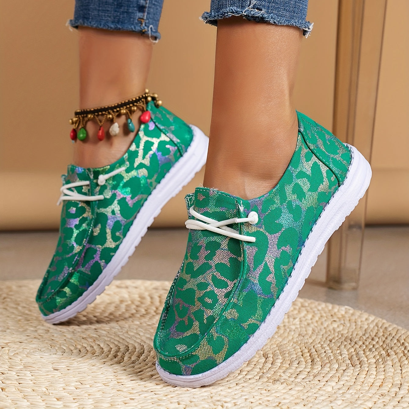 Women's Canvas Lace Up Low Top Sneakers Flat Walking Shoes
