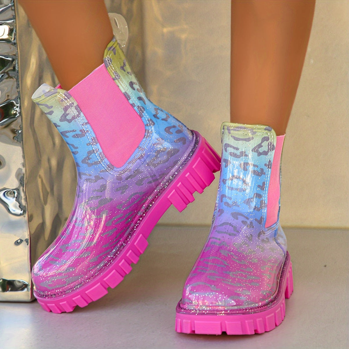 Pink Gradient Medium Tube Rain Boots