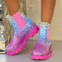 Pink Gradient Medium Tube Rain Boots