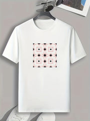 Geometric Floral Print Men's Comfy T-shirt Breathable Active Stretch