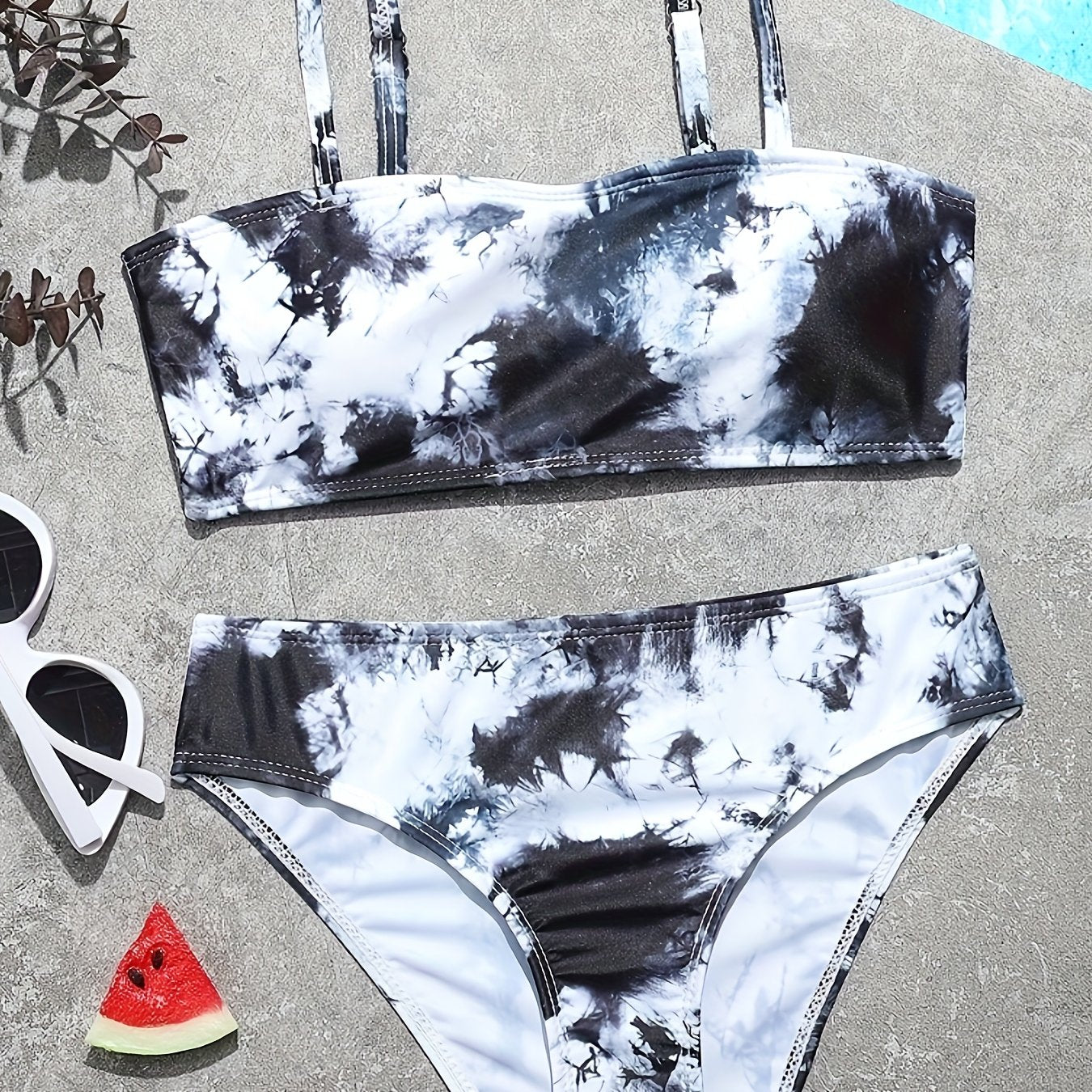 Ink Print Bikini Swimsuit Set for Girls Summer Beachwear