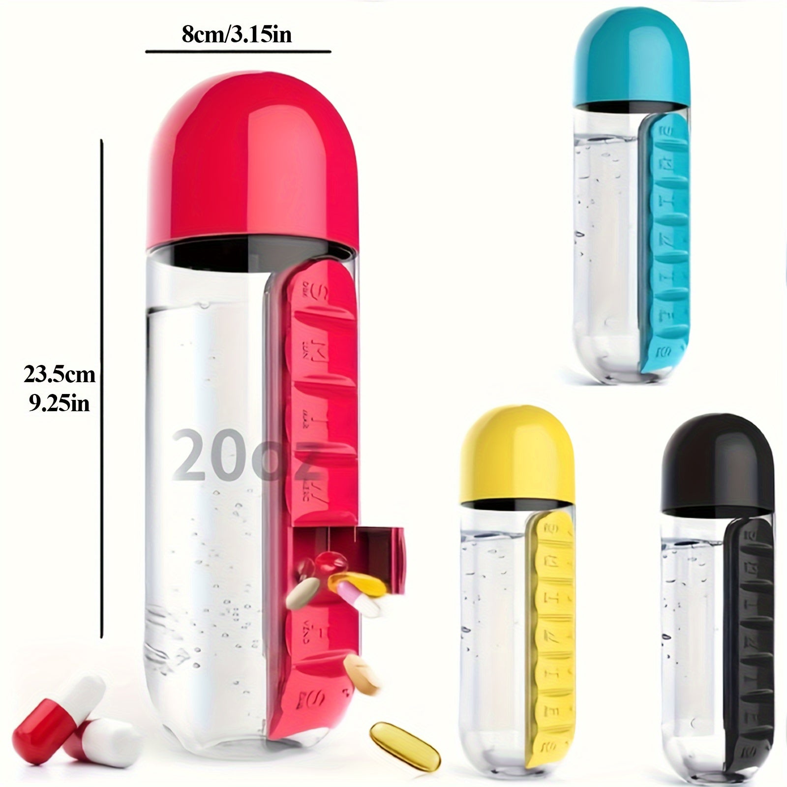 Aeyeele 600ml Water Bottle with Pill Box