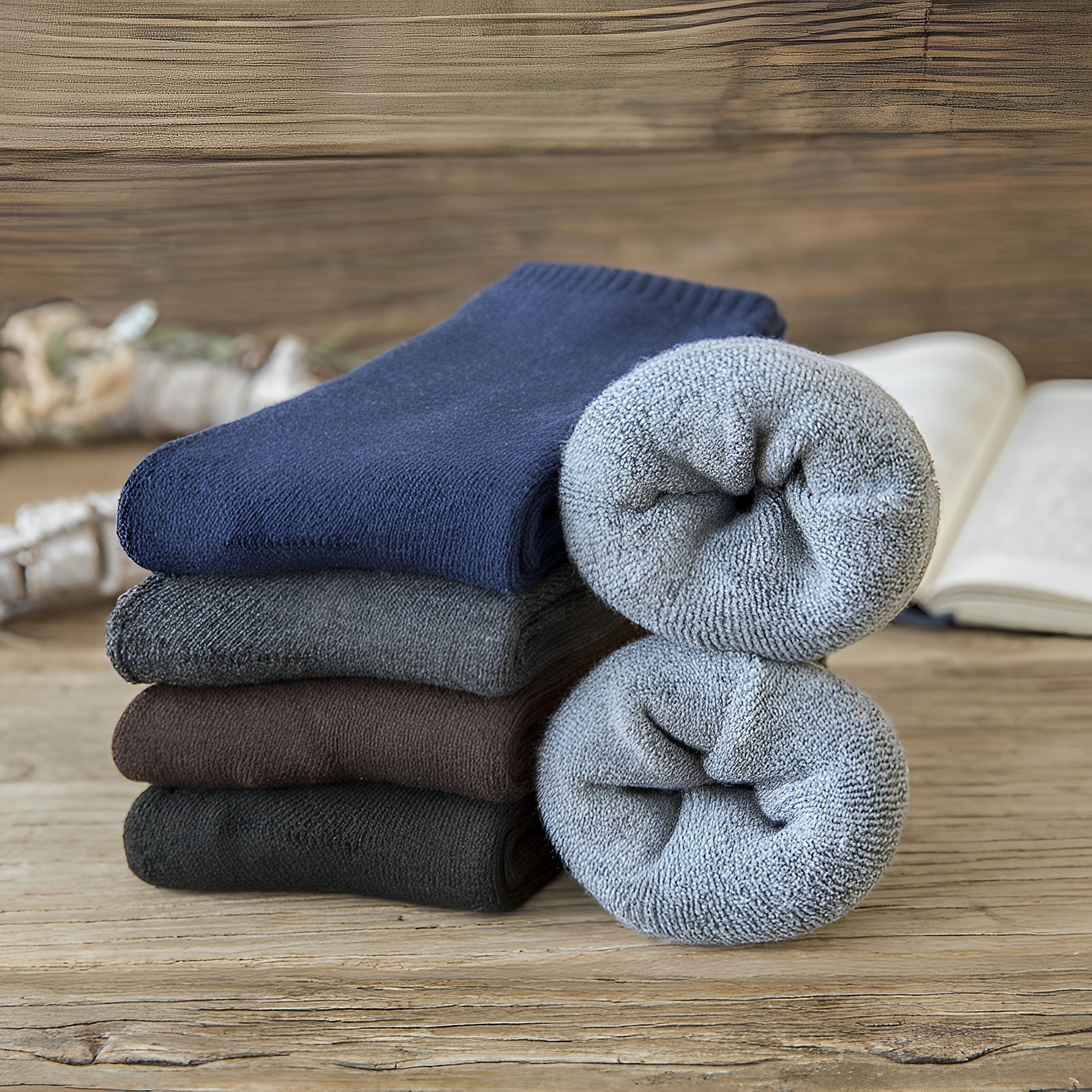 Men's Casual Solid Socks Thickened Warm Socks for Autumn & Winter