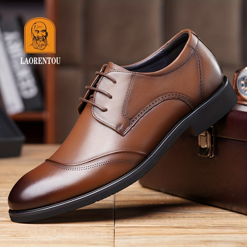 LAORENTOU Men's Leather Pointed Toe Lace Up Loafer Shoes Lightweight Non Slip