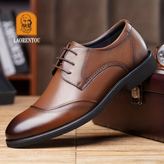 LAORENTOU Men's Leather Pointed Toe Lace Up Loafer Shoes Lightweight Non Slip