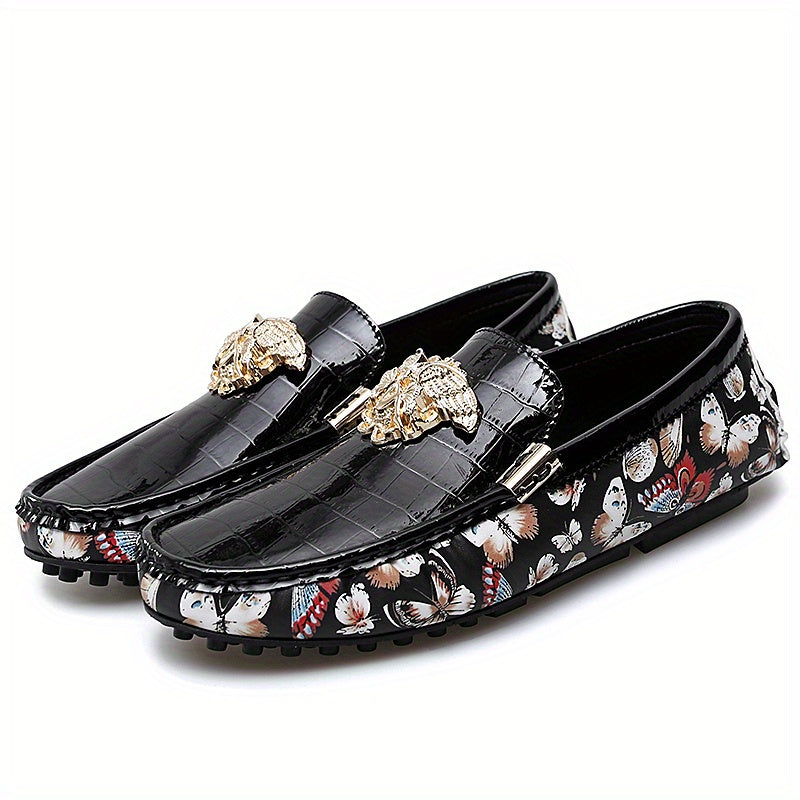 Men's Floral Print Slip On Loafers Smart Casual Walking Shoes