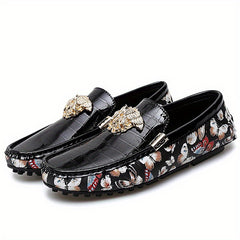 Men's Floral Print Slip On Loafers Smart Casual Walking Shoes