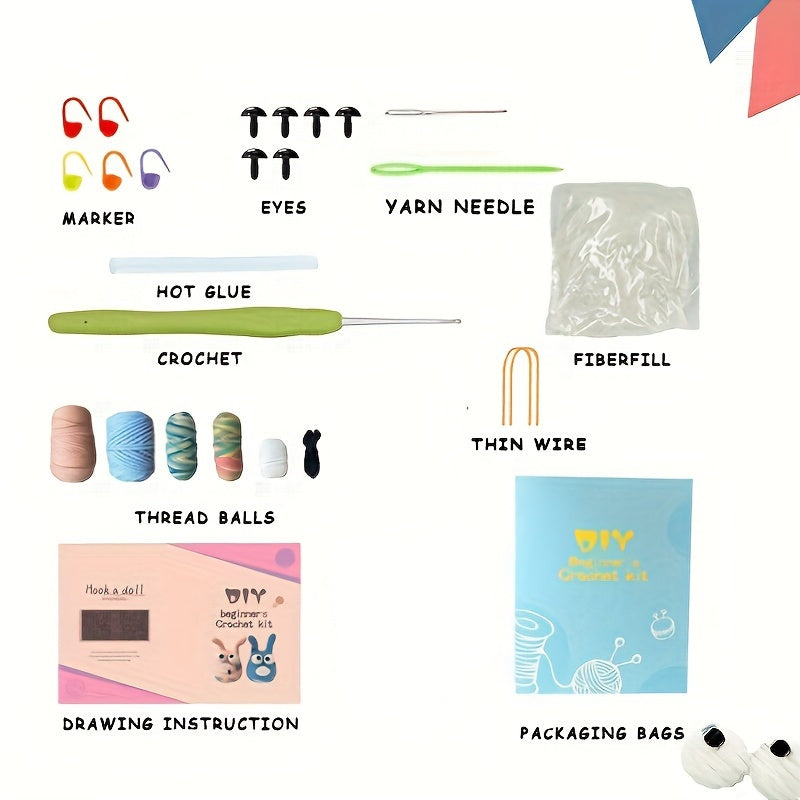 Crochet Beginners Kit with English Manual - DIY Cartoon Doll Yarn Set