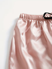 Solid Satin Pajama Set V Neck Cami Top & Shorts Women's Sleepwear