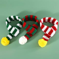 Striped Pet Christmas Scarf Cats Dogs Rabbits Wool Ball Warm Neck Bib
