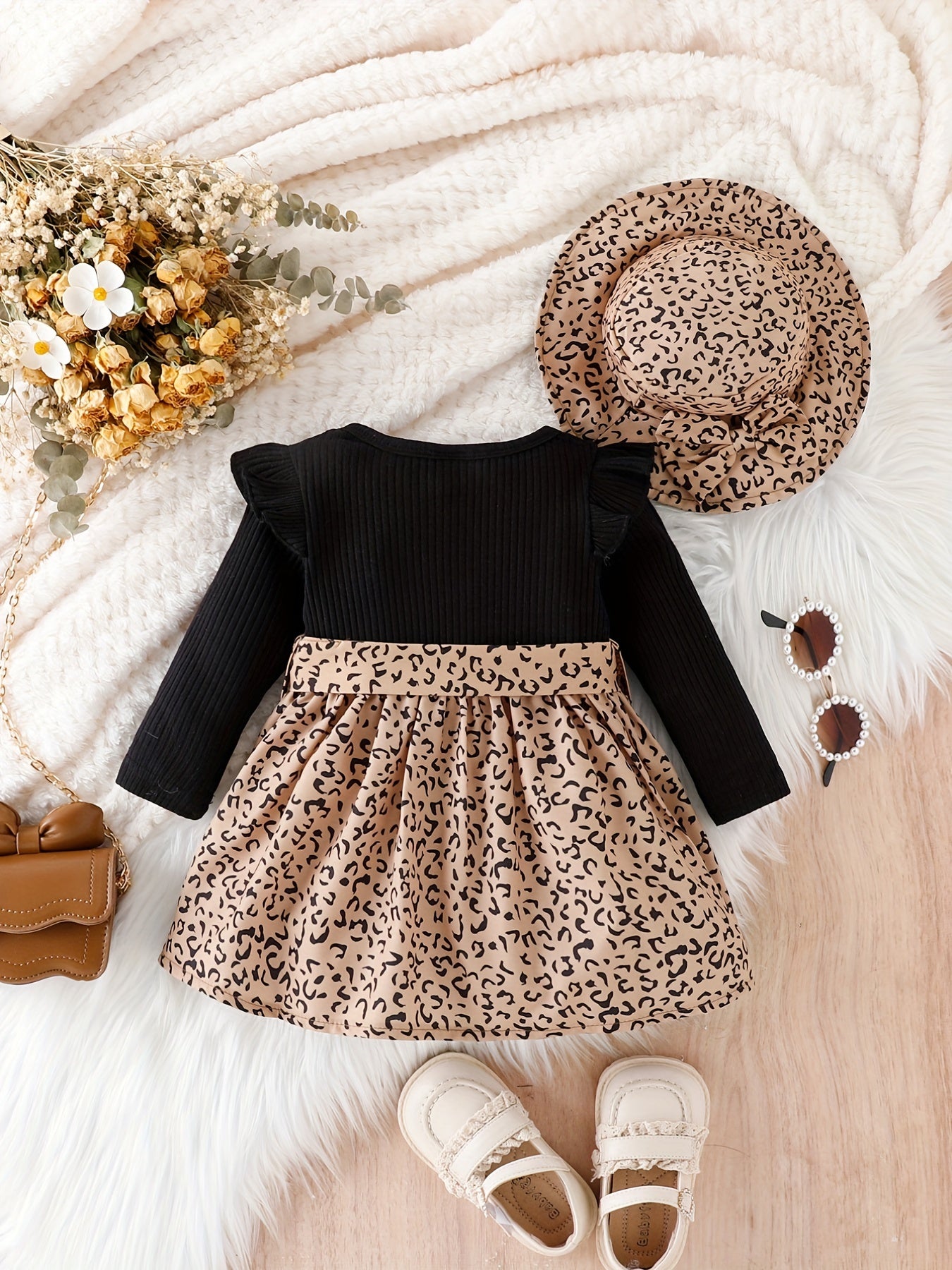 Baby Girl Leopard Print Dress Set with Hat & Belt