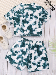 2pcs Girls Tie Dye T-Shirts & Shorts Set Summer Outfit Kids Casual Clothes