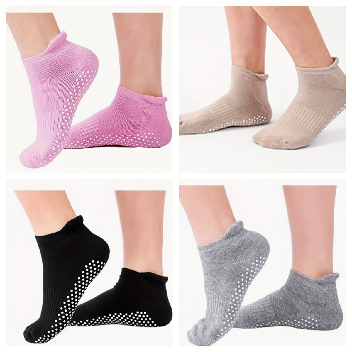 4 Pairs Non Slip Yoga Grip Socks for Women Barre Dance Anti Skid Socks