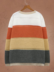 Colorblock Pointelle Long Sleeve Cardigan