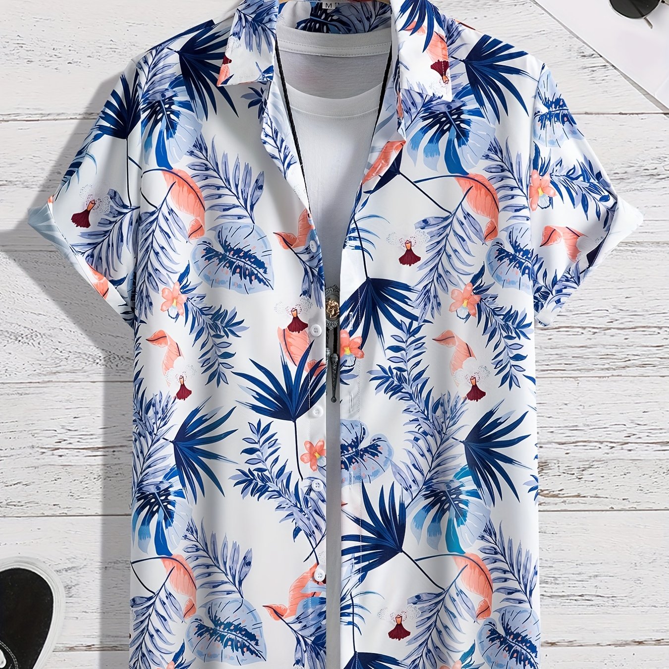 Flower And Leaf Pattern Men's Hawaiian Shirt