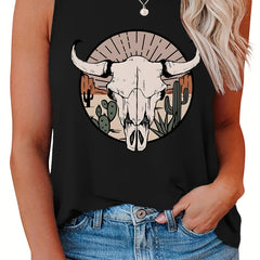 Women's Tank Top Desert & Cow Print Round Neck