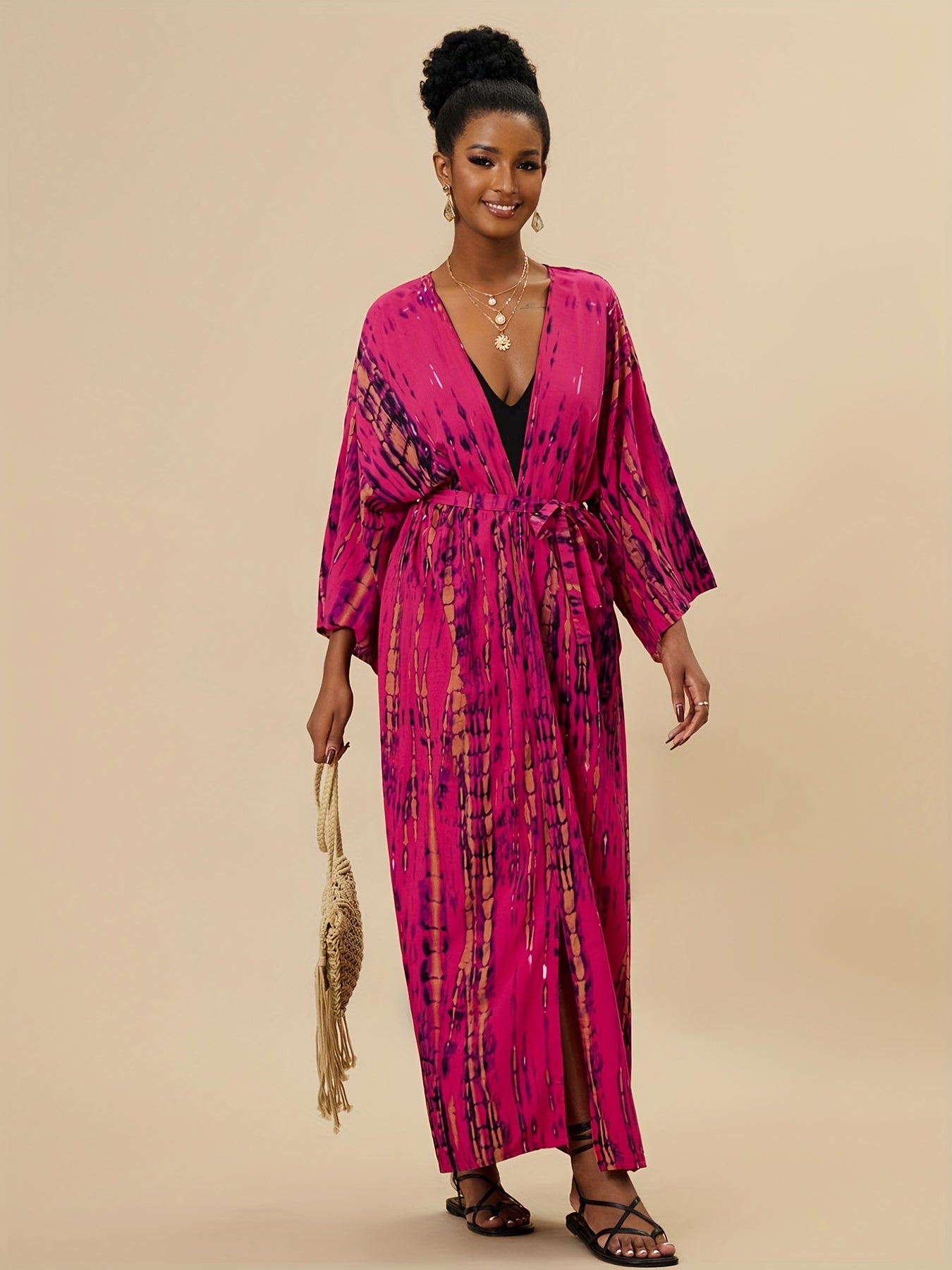 Tie Dye Long Sleeve Boho Cover Up Robe