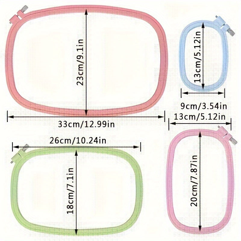 4pcs Colorful Plastic Embroidery Hoop Rectangular Frame for Cross Stitch