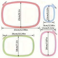 4pcs Colorful Plastic Embroidery Hoop Rectangular Frame for Cross Stitch