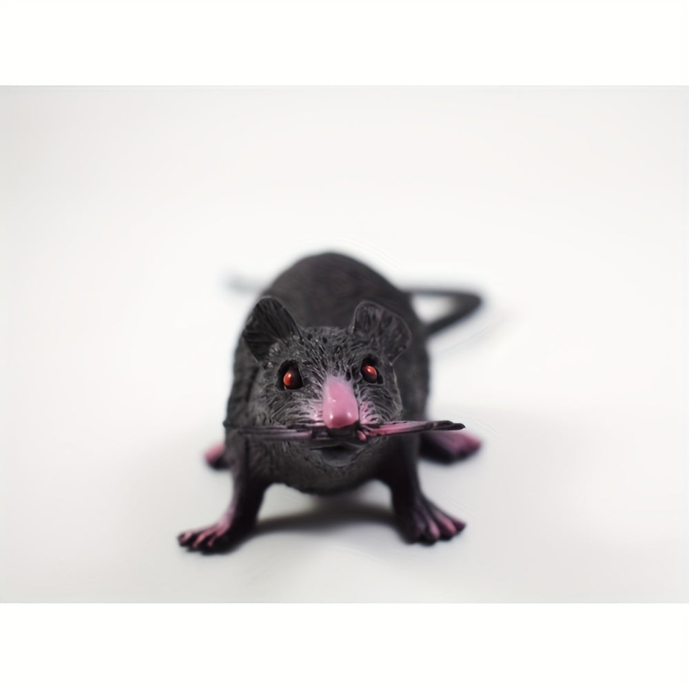 3pcs Mini Mouse Pups Realistic Plastic Toys Grey Fur Pink Accents Glowing Eyes
