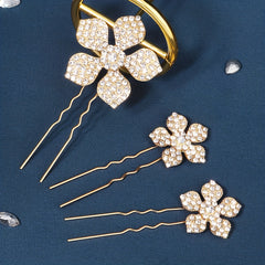 3pcs Rhinestone Flower Hair Pin Bridal Wedding Accessory