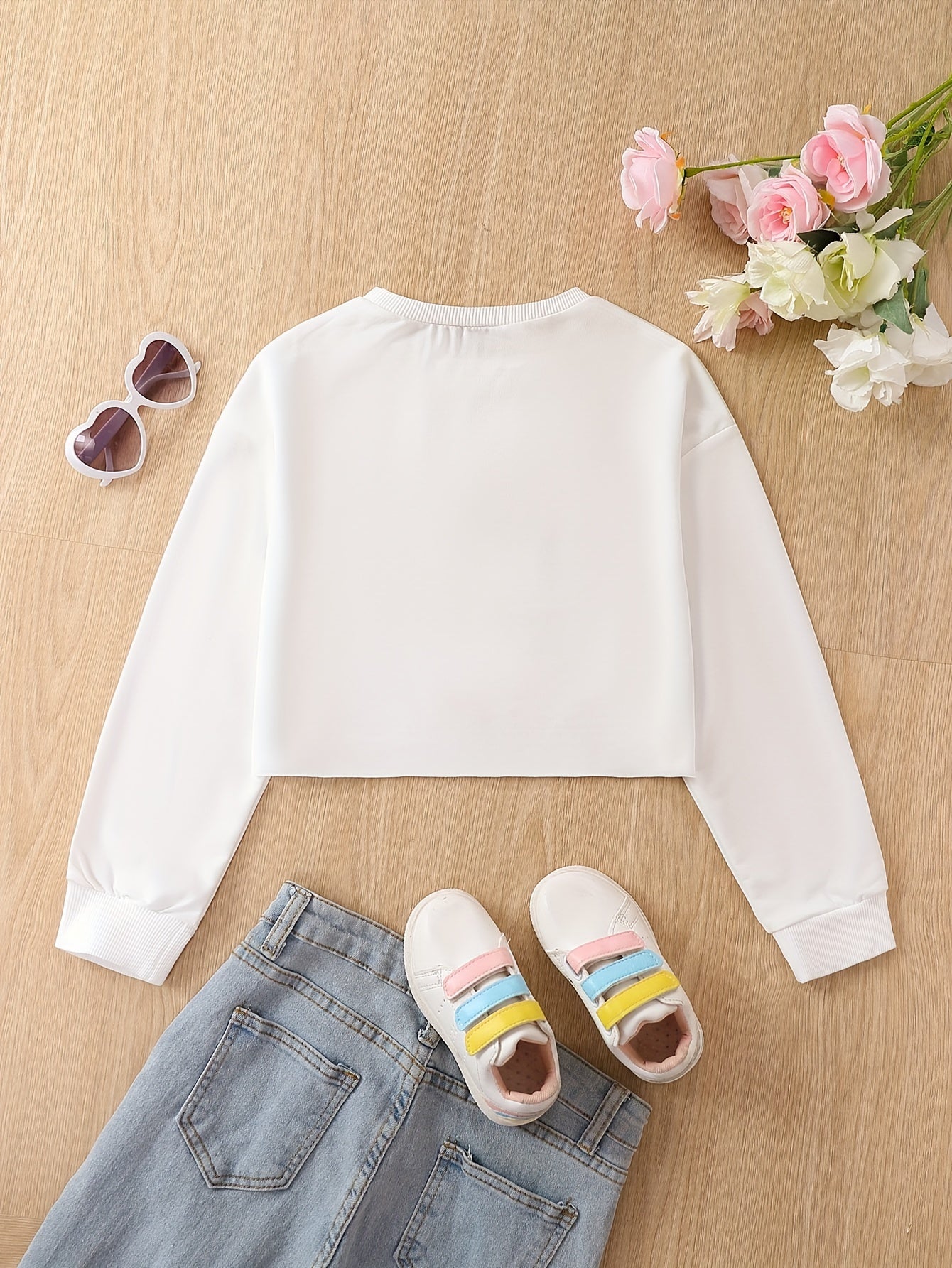 Butterfly Graphic Girl's Sweatshirt Long Sleeve Round Neck Crop Tops Pullover