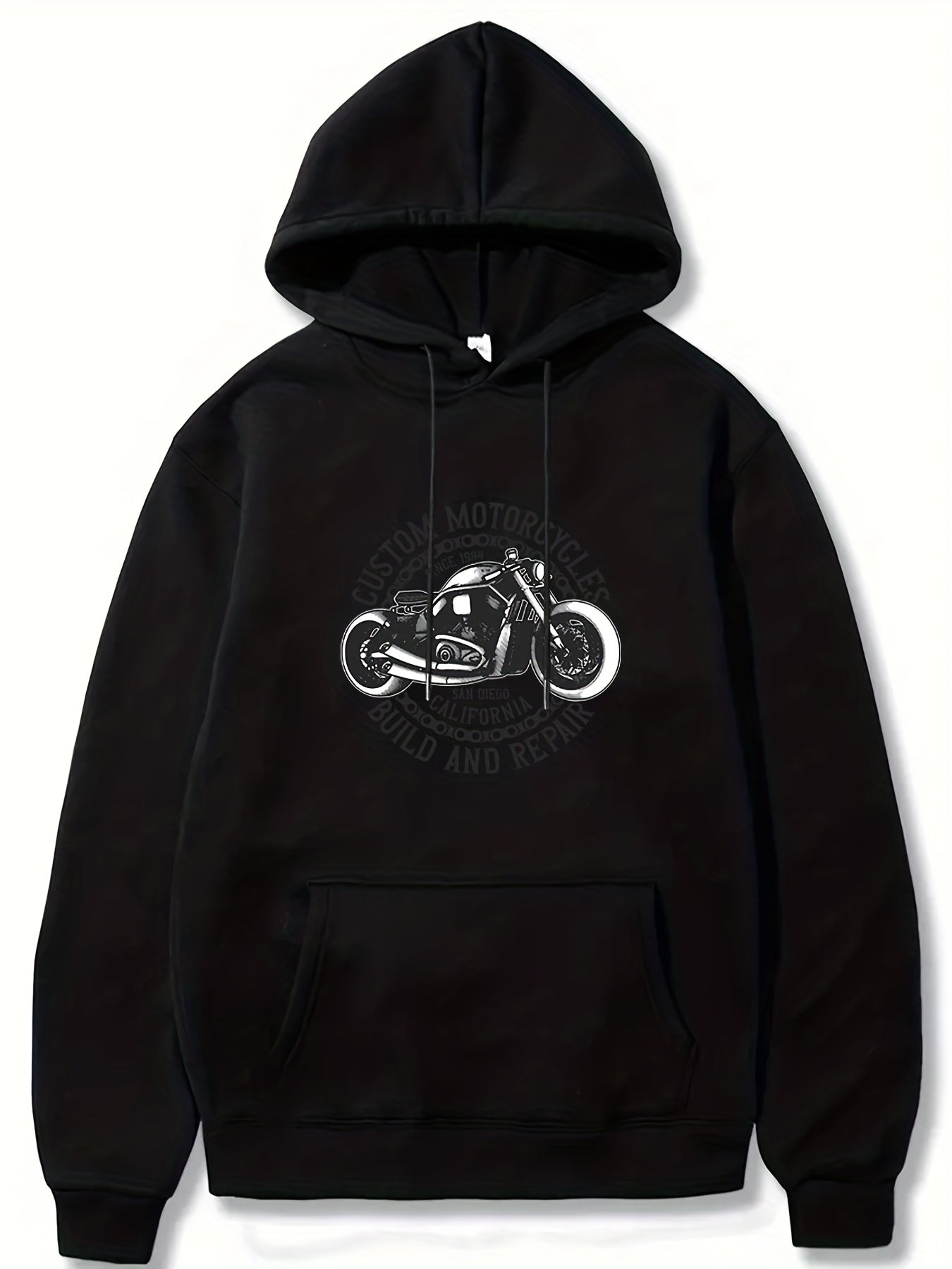 Motorcycle & Letter Print Hoodies For Men Graphic Sweatshirt