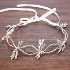 Rhinestone Headband With Long Ribbon Bridal Head Piece Hair Accessories