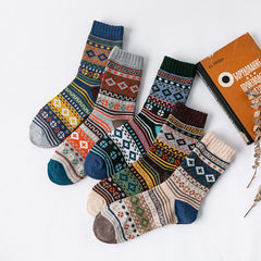 5 Pairs Christmas Women's Merino Wool Crew Socks Warm Hiking Mid Calf