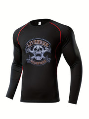 Skeleton Pattern Compression Shirts Men Long Sleeve Athletic Baselayer