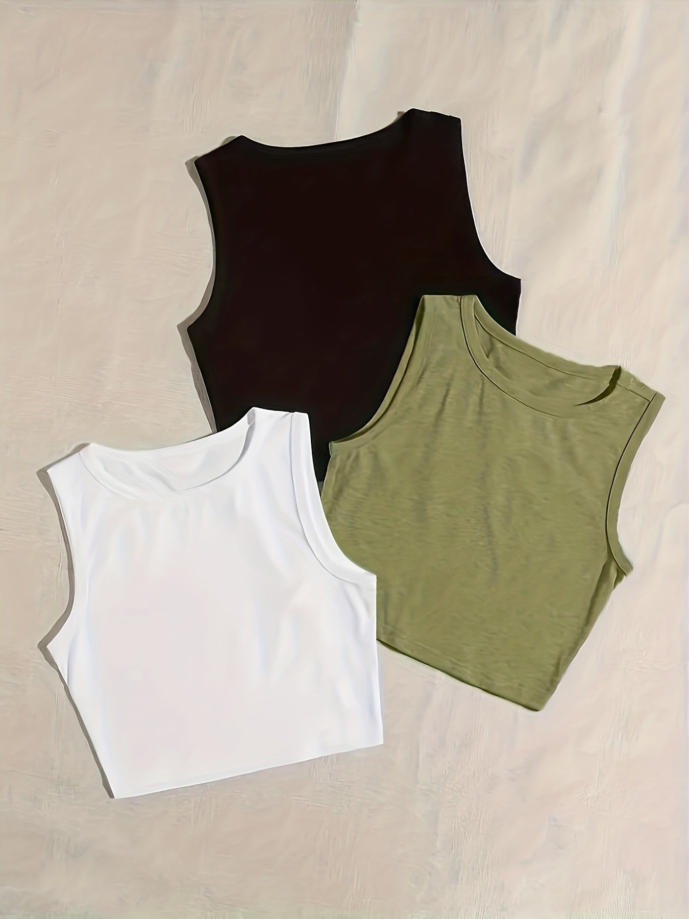 3-Pack Plus Size Basic Pajama Top Set Women's Plus Solid Round Neck Plain Crop