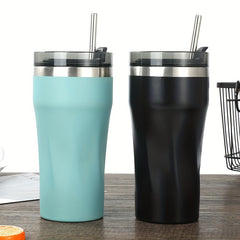 550ml Stainless Steel Reusable Coffee Cup with Straw