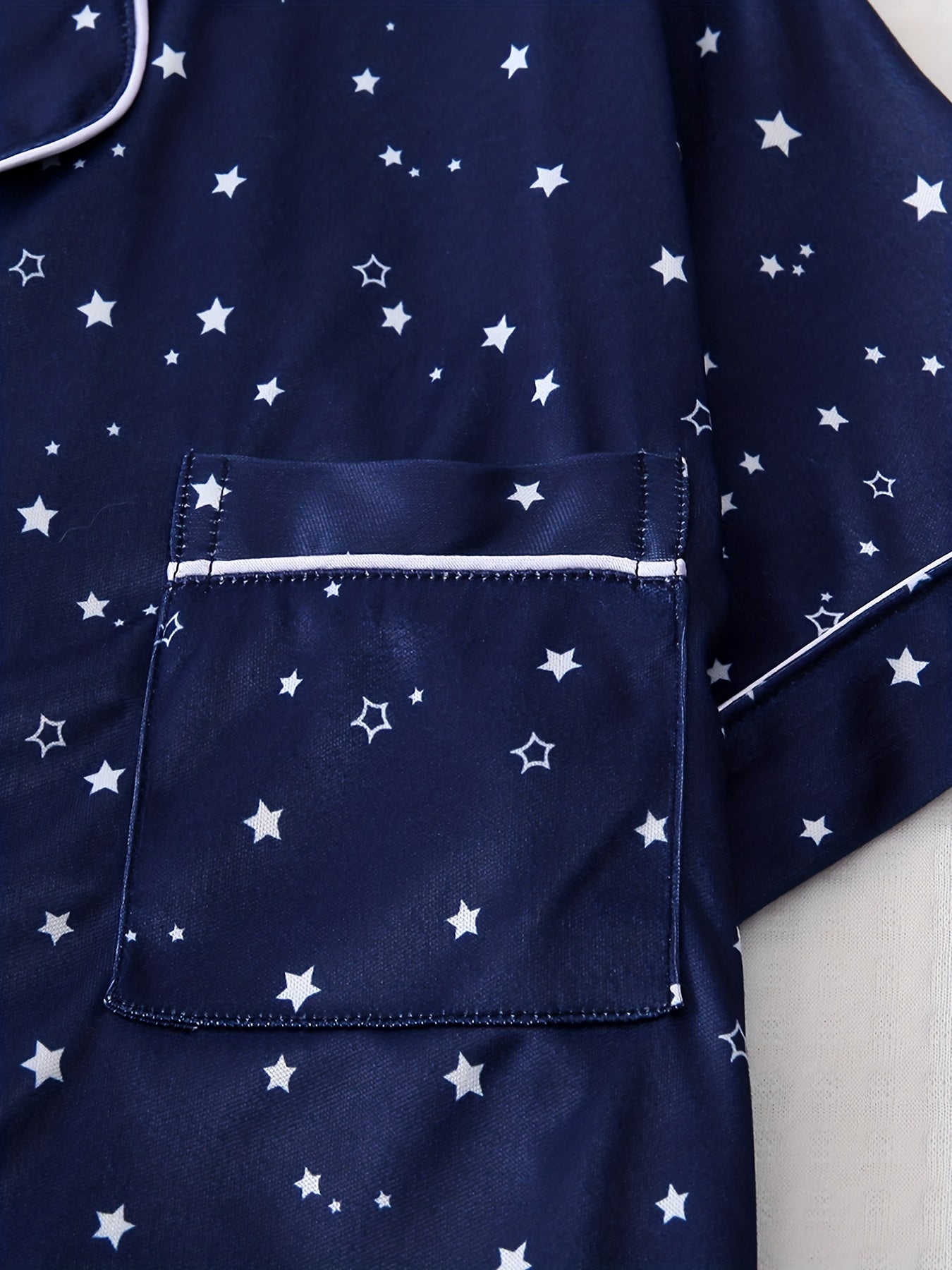 Star Print Pajama Set Short Sleeve Lapel Top & Elastic Waistband Shorts