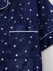 Star Print Pajama Set Short Sleeve Lapel Top & Elastic Waistband Shorts