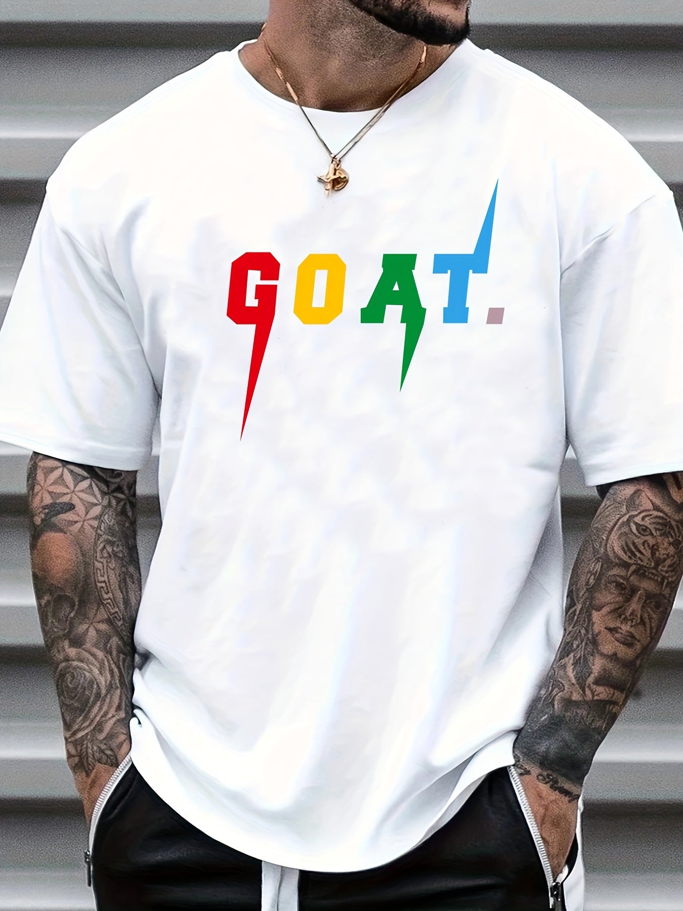 Men's Colorful 'GOAT' Graphic T-shirt for Summer
