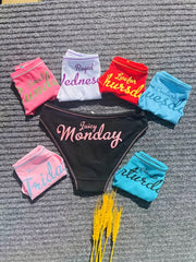 7 Pcs Letter Print Bow Tie Briefs Mid Rise Intimates Panties Women's Lingerie