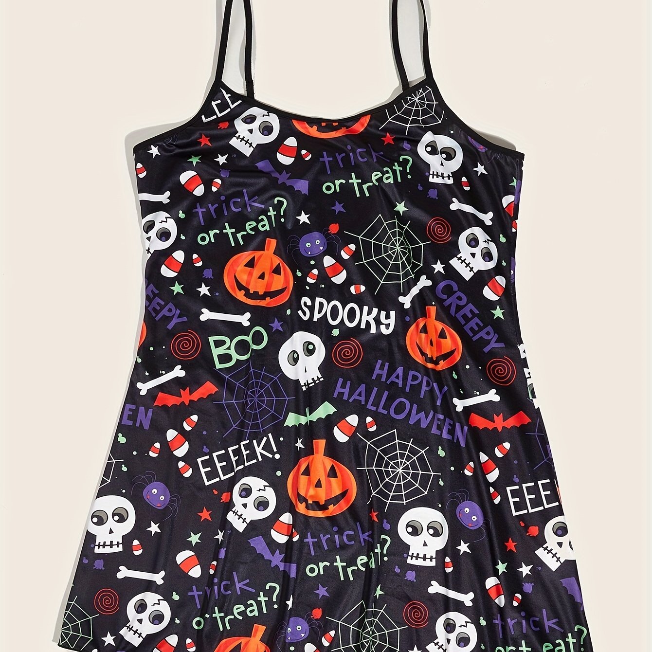 Gothic Nightdress Women's Plus Skull & Pumpkin Print Round N