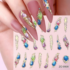 Bronzing Embossed Nail Art Stickers Rhinestone Epoxy 5D Nail Stickers