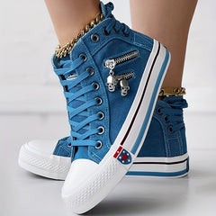 Women's Skull Zipper Denim High Top Sneakers