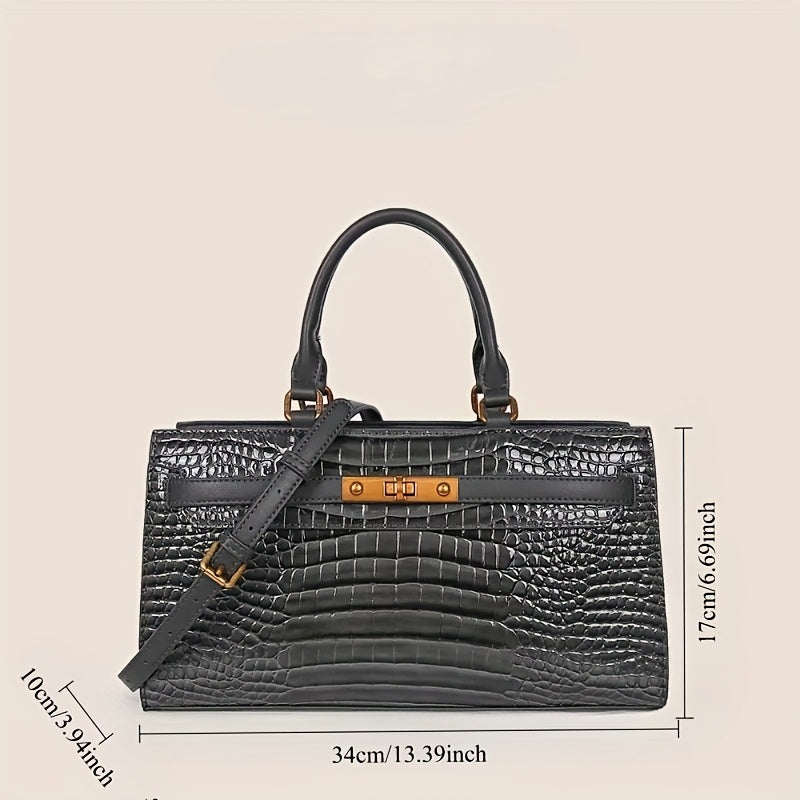 Gray Textured Tote Bag Convertible Shoulder Crossbody Zip Closure